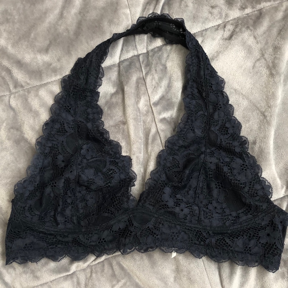 FREE PEOPLE Galloon Black Lace Halter Bra